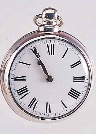 SPINDELHERRENTASCHENUHR MIT ÜBERGEHäUSE IN SILBER, ENGLAND, HALLMARK BIRMINGHAM 1825, SIGN. WILLIAM SCRAFTON, NR. 142, EMAILBL., VERG. ...
