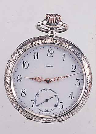 OMEGA HERRENTASCHENUHR LEPINE, REF.-NR. 3443968, SCHWEIZ UM 1912, 800ER SILBER, FüR DEN DTSCH. MARKT, TIEFE RUNDUMGRAV., STRAHLEN-DEKOR, ...