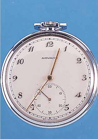 MOVADO HERRENTASCHENUHR LEPINE, SCHWEIZ UM 1940, NICKEL/CHROM, BODEN U. GLASR. GEDR., ART DECO, ORIG.-ZUSTAND, 15 ST., KAL. 540, SCHR.-UNR., ...