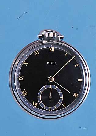 EBEL HERRENTASCHENUHR LEPINE, REF.-NR. 17706/55, SCHWEIZ UM 1950, EDELST., SCHW. BL.,AUßEN HELLER (ART DECO), 15 ST., ANKERW., MONOM. ...