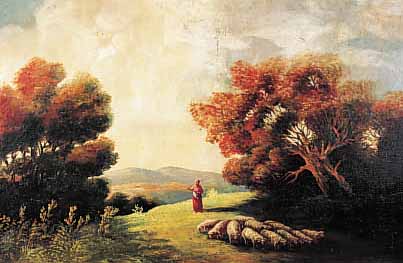 BARTEL, A., LANDSCHAFTSMALER UM 1910, HIER: SCHäFERIN MIT HERDE IN ROMANTISCHER HüGELLAND-SCHAFT, ÖL/LWD., SIGN., DAT. 1912, 55 X 90 CM,R.