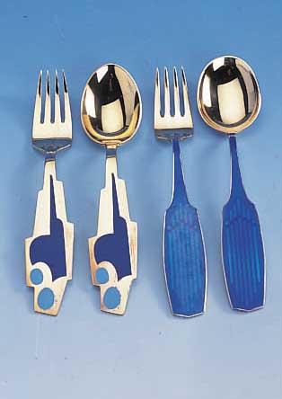 2 SAMMELBESTECKE V. A. MICHELSEN, 925ER SILBERZ.T. VERGOLDET, EMAILLIERT, JAHRGANG 1961 UND 1962, JEW. BEST. AUS LöFFEL UND GABEL, SAMMELW.