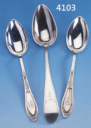 KONV. 3 LöFFEL, SILBER, 1X HOCHZEITSLöFFEL MIT WIDMUNG DAT. 1825, VORGEHER PETER HINRICH JULIUS FüR HINRICH ...