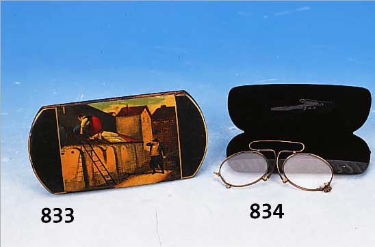 BRILLE, DEUTSCH, CA. 19 JH., 333 GOLD, SOG. KNEIFER, EXTREMFORM, GESCHLIFFENES GLAS, IM ORIGINALETUI, L. CA. 12 CM