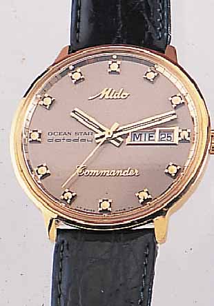 MIDO HERRENARMBANDUHR OCEANSTAR, REF.-NR. 8419, SCHWEIZ UM 1985, EDELST. HARTVERG., EINSCHALENGEH., GET. A-WELLE, TAG U. DATUM, ...