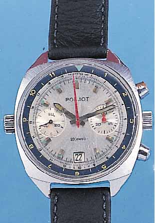 POLJOT ARMBANDCHRONOGRAPH, SOWJETUNION UM 1978, METALL HARTVERCHR., EDELST.-SCHR.-BODEN,2. ZEIT ZU KOORDINIEREN DURCH ZIFFERBL.-AUßEN-KRANZ, 12ER ...
