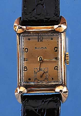 BULOVA HERRENARMBANDUHR, USA UM 1950, GG- FILLED, BET. BANDANST., BODEN GEDR., 2-FLäCHI-GES KONKAVGL., FORMANKERW., 21 ST., HANDAUF- ZUGKAL. ...