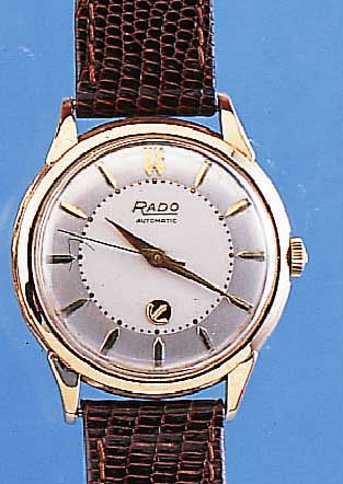 RADO HERRENARMBANDUHR AUTOMATIK, REF.-NR. 351072, SCHWEIZ UM 1964, GG 585/000, BODEN GEDR., VERS. BLATT, ROTIERENDER ANKER BEI 6, BLATT L. ...