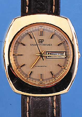 GIRARD PERREGAUX HERRENARMBANDUHR GYROMATIC, REF.-NR. 9313GF, SCHWEIZ UM 1970, METALL HARTVERG., EDELST.-BODEN GESCHR., WERK VERG., 17 ST., KAL. ...