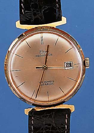 EHR ARMBANDUHR AUTOMATIK, SCHWEIZ/DEUTSCH- LAND UM 1965, GG 585/000, BODEN GEDR., BEI FERTIGST. WASSERGESCH., 25 ST., ETA BASISKAL. 2472, ...
