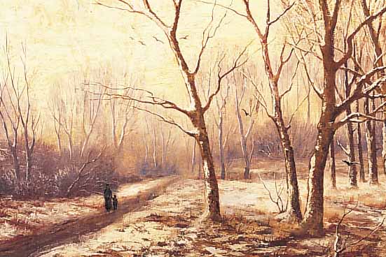 PRINS, J.A.H., NIEDERLäNDISCHER MALER ENDE DES19. JH., WINTERLICHE WALDLANDSCHAFT MIT WEG UND SPAZIERGäNGER MIT KIND, RE. U. SIGN., CA. 42 X 53 ...