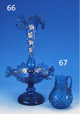 NOPPENKRUG, SACHSEN, UM 1830, BLAUES GLAS, H. 13 CM, GOLDSTAFFAGE ABGERIEBEN