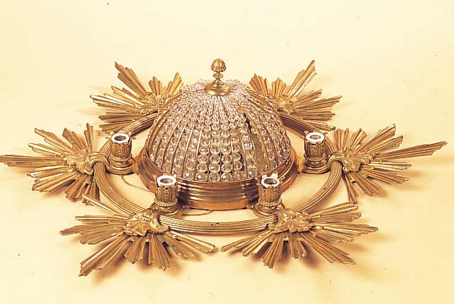 GROßE DECKENLAMPE, DEUTSCH, UM 1900/10, MESSINGFASSUNG UND GLASGEHäNGE, H. 30 CM/ D. 110 CM