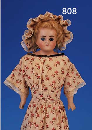 PORZELLANKOPFPUPPE, ALT BECH & GOTTSCHALCK, UM 1880, LEDERKöRPER, H. 42 CM, BRUSTKOPF, PORZ.ARME, ORIG. PERüCKE, PAPERWEIGHTAUGEN, MODELLNR. ...