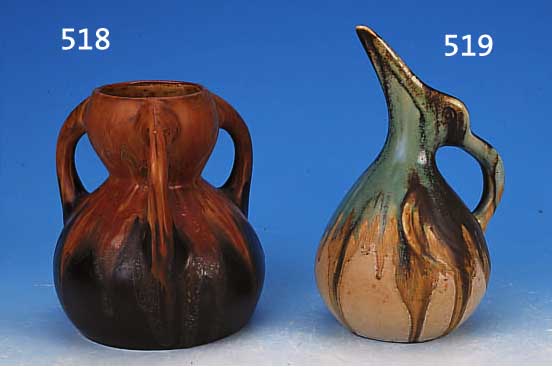 KANNE, METHENIER PARIS, 30ER JAHRE, STEINGUT, GRüN-BRAUNE LAUFGLASUR, H. CA. 22 CM