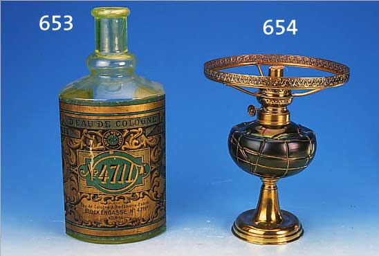 FACTISEN-FLAKON, DEUTSCH, 4711, 30ER JAHRE, URANGLAS, LITHOGRAPHIERTES ETIKETT GEBRäUNT UND LEICHT BESCH., RüCKSEITIG MIT ÖFFNUNG FüR ...