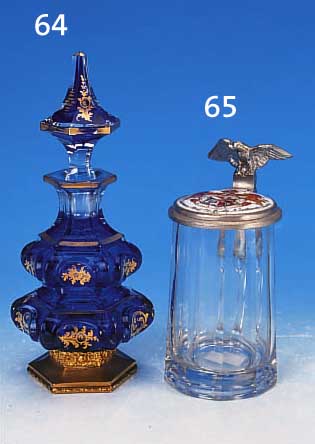 BIERKRUG, DEUTSCH, DAT. (18)98, STUDENTIKA, FARBLOSES FACETTIERTES GLAS, ZINNDECKEL MIT BUNT BEMALTER PORZELLANEINLAGE, TEUTONIA SEI'S ...