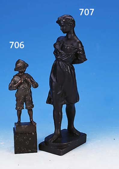 BRONZEFIGUR, SIGN. SCHMIDT-FELLING, UM 1910-20, FISCHERJUNGE MIT FISCH, GRANIT- SOCKEL, H. CA. 26 CM