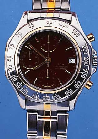 SCW ARMBANDCHRONOGRAPH, REF.-NR. 1314A, SCHWEIZ UM 1994, EDELST., TEILW. POL., EDEL- ST.-BAND M. SICHERHEITSFALTSCHL., TEILW. VERG., ...