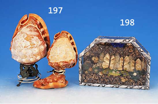 ZWEI RAUCHVERZEHRER, ITALIEN, UM 1900-10, GESCHNITZTE MUSCHELN, H. CA. 18 BZW. 23 CM, ELEKTR. NICHT GEPRüFT