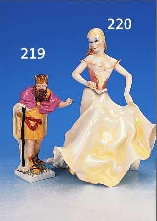 PORZELLANFIGUR, HUTSCHENREUTHER, 50ER JAHRE, TäNZERIN, BUNT BEMALT, GOLDSTAFFAGE, H. CA. 22 CM