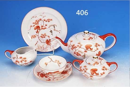 TEESERVICE, ROSENTHAL, 30ER JAHRE, MODELL HäNSEL UND GRETEL, DüNNWANDIGES PORZELLAN, BESTEHEND: AUS TEEKANNE, ZUCKERDOSE, SAHNE- GIEßER, 6 ...