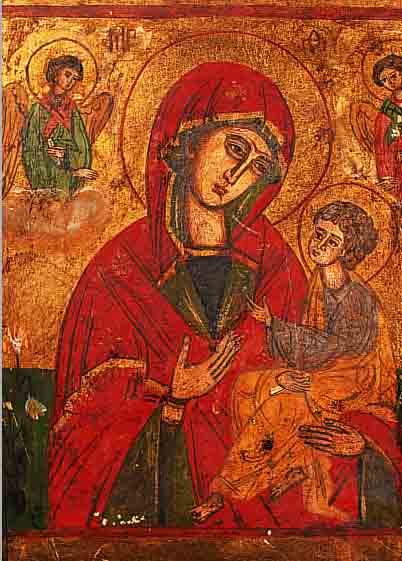 IKONE, RUSSLAND, 19. JH., MUTTER GOTTES MIT KIND, 30,5 X 29,5 CM, FARBFEHLSTELLEN