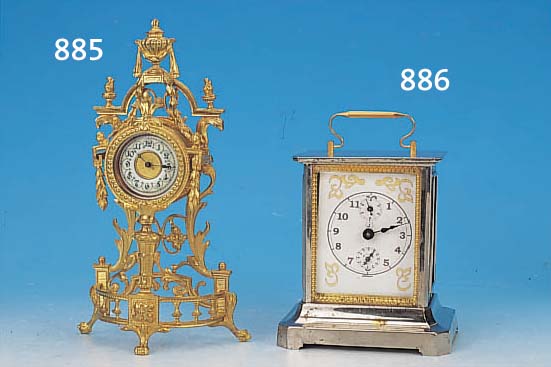 WECKER, JUNGHANS, UM 1910-20, METALLGEHäUSE, DREISEITIG VERGLAST, PAPIERZIF-FERBLATT (KOPIE), STIFTENANKERGANG, AUSLöSUNG DES ...