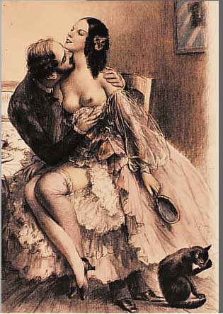 BECAT, PAUL EMILE, VIER RADIERUNGEN MIT POCOIR-KOLORIERUNG AUS SCENES DE LA VIE DE BOHEME, ED. ATHENA PARIS 1951, JE CA. 15 X 11 CM, ...