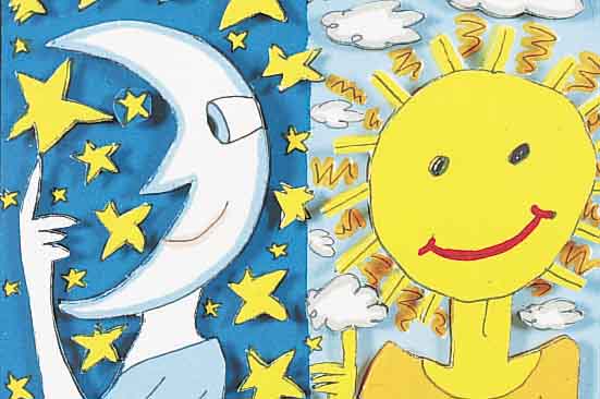 RIZZI, JAMES, I GIVE YOU THE SUN AND THE MOON, DREIDIMENSIONALE FARBLITHOGRAPHIE VON 1997, HANDSIGNIERT UND NUM. XL/C, CA. 10,5 X 12,5 CM, PP, ...