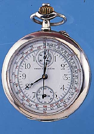 UNION HORLOGERE TASCHENCHRONOGRAPH, REF.- NR. 3568, SCHWEIZ UM 1900, 800ER SILBER, GEH. BER., EMAILBL. MINIM. BESCH., ...
