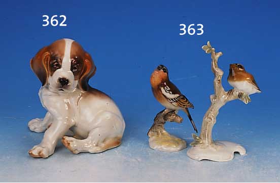 ZWEI VOGELSKULPTUREN, HUTSCHENREUTHER, PORZELLAN, H.16/13 CM