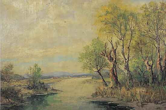 GROSS-SATTELMAIR, K., MüNCHNER MALER DER 50ER JAHRE, FLUßLANDSCHAFT, ÖL/LWD, LI. U. SIGN., CA. 60 X 80 CM, R.