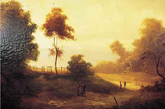 UNBEKANNTER MALER, MüNCHNER SCHULE, UM 1870-80 AUF DEM HEIMWEG VOM FELD, ÖL/LWD, LASIE- RENDE MALEREI, KRAKELIERT, CA. 70 X 100 CM, R.