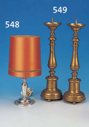 TISCHLAMPE, GEMARKT HEIDELBERG, WOHL 70ER JAHRE, SILBERFUß, NICHT GEFüLLT, H. 41 CM, STOFFSCHIRM VERSCHMUTZT, FUNKT. NICHT ...