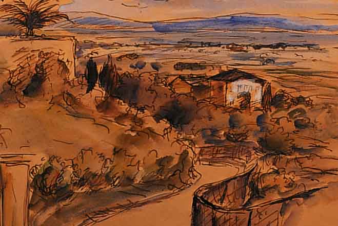 DILL, OTTO, 1884 NEUSTADT-1957 BAD DüRKHEIM, LANDSCHAFT IN DER PFALZ, AQUARELL AUF PAPIER, RE. O. HANDSIGNIERT, CA. 24,5 X 32,5 CM, PAPIER ...