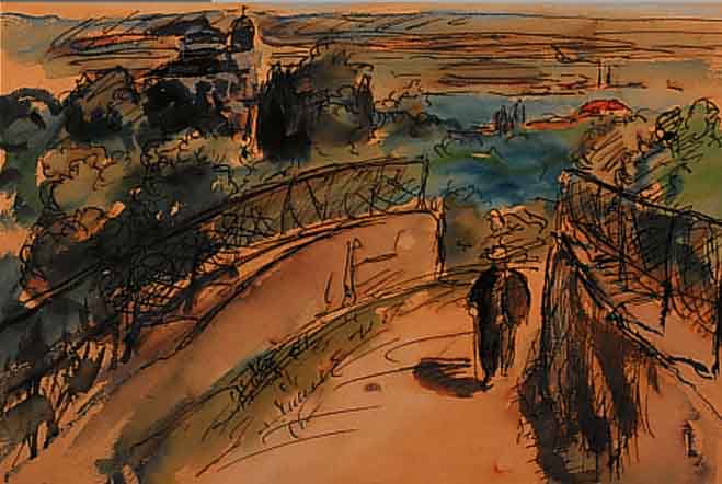 DILL, OTTO, 1884 NEUSTADT-1957 BAD DüRKHEIM, LANDSCHAFT IN DER PFALZ, AQUARELL AUF PAPIER, RE. U. HANDSIGNIERT, CA. 24,5 X 32,5 CM, PAPIER ...