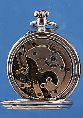 LONGINES TASCHENUHR LEPINE, SCHWEIZ UM 1890,NEUTR. 2.GEH. 800ER SILBER BER., EMAILBL. IM AUßENBER. L. BESCH., VERG. 2/3 PLATINENWERK, 15 ST., ...