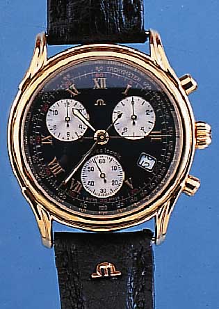 MAURICE LACROIX ARMBANDCHRONOGRAPH, REF.-NR.04663/20306, SCHWEIZ UM 1996, METALL HART VER-G., EDELST.-SCHR.-BODEN, BOMB. MINERALGL., ...