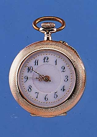 DAMENTASCHENUHR LEPINE, SCHWEIZ UM 1904, RG 585/000, BODEN SOWIE LüNETTE GUILL., MONO- GRAMSP. FREI, PERF. EMAILBL. M. GOLDGEP. MINU-TERIE, ...