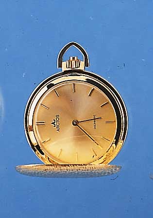 ARCTOS FRACKUHR SAVONETTE, SCHWEIZ/DEUTSCH- LAND UM 1968, GG 585/000, SATINIERT, VERG. BLATT, GOLDZEIGER, 17 ST., RUNDANKERW., AS KAL. 1758, ...