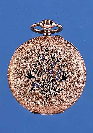 PERFECTIONNE DAMENTASCHENUHR, SCHWEIZ/ DEUTSCHLAND UM 1900, RG 585/000, PERF. EMAIL- BL., ORIG.-STILZEIGER, RüCKS. EMAIL. M. SCHWALBEN- ...