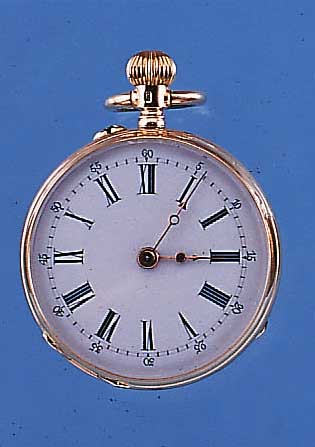 DAMENTASCHENUHR LEPINE, SCHWEIZ/DEUTSCHLAND UM 1900, GG 585/000, PERF. EMAILBL., ORIG.- ZEIGER, RüCKS. SCHMUCKGRAV. U. EMAILL. BLüTEN ERKENNB., ...
