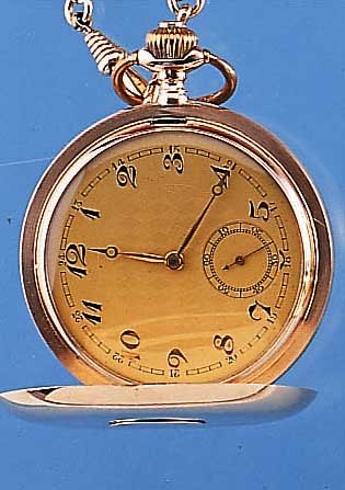 HERRENTASCHENUHR SAVONETTE, SCHWEIZ UM 1914,ROSE-G. 585/000, BEIDE SCHALEN SYM. GUILL., NACH REST. NACHVERG., MONOGR.-SPIEGEL NEUTR. üBERLöTET, ...