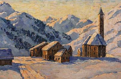 UNBEKANNTER MALER DER 20ER JAHRE, VER- SCHNEITES DORF IM GEBIRGE, ÖL/LWD, LI. U. SIGN: C. SCHNEIDER ODER C. SCHRADER, CA. 36 X 42 CM, ...