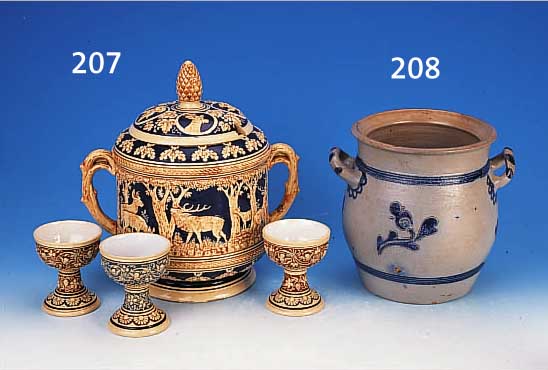 DOPPELHENKELGEFäß, WOHL WESTERWALD, UM 1820, STEINZEUG, GERITZTER DEKOR, H. 25 CM