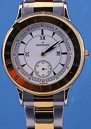 MOVADO HERRENARMBANDUHR MUSEUMS-WATCH, REF.-NR. 81-09-861-2, SCHWEIZ UM 1990, EDELST. POL.DREHLüNETTE, KRONE, SOWIE ZWISCHENGL. DES ...