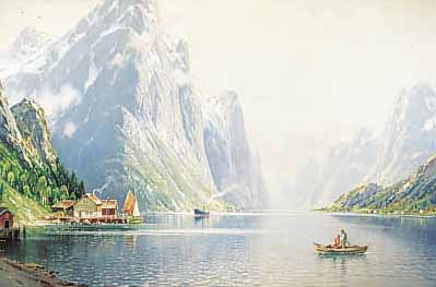 BERTOLD C., KüNSTLER DES 19./20. JH., FRACHTSCHIFF UND FISCHERBOOTE IN EINEM NOR- WEGISCHEN FJORD, ÖL/LWD., SIGN., 70 X 100 CM, R.