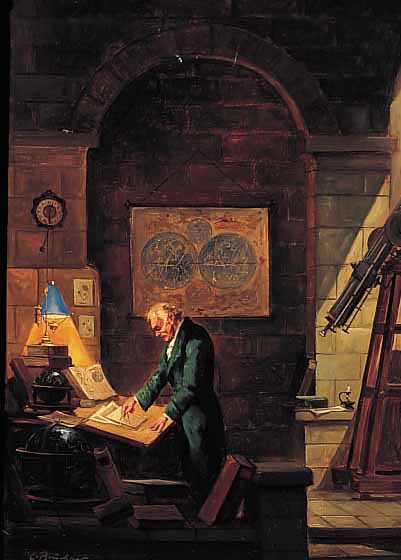 BRüCKNER C., GENREMALER MITTE 20. JH., HIER:DER ASTRONOM, ÖL/HARTFASER, SIGN., DAT. 1954, 40 X 30 CM, R.