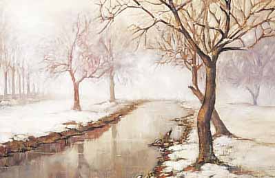 MONOGRAMMIST F:H, 1. HäLFTE 20. JH., HIER: BACHLAUF IN WINTERLICHER LANDSCHAFT, ÖL/MALKARTON, MONOGR., 45 X 60 CM, R.